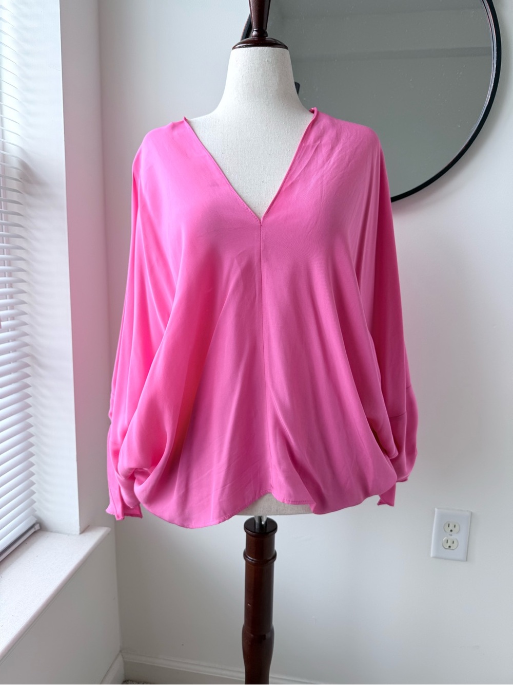 Zara Fluid Wide Sleeve V-Neck Top